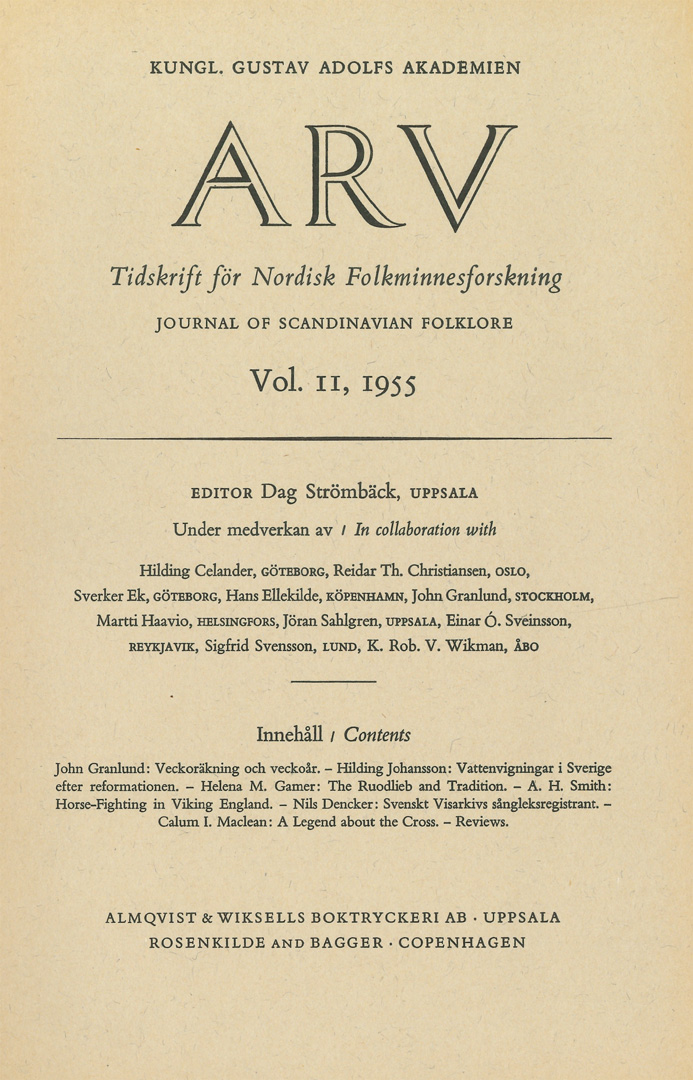 Arv - Scandinavian Yearbook of Folklore Vol. 11 - 1955