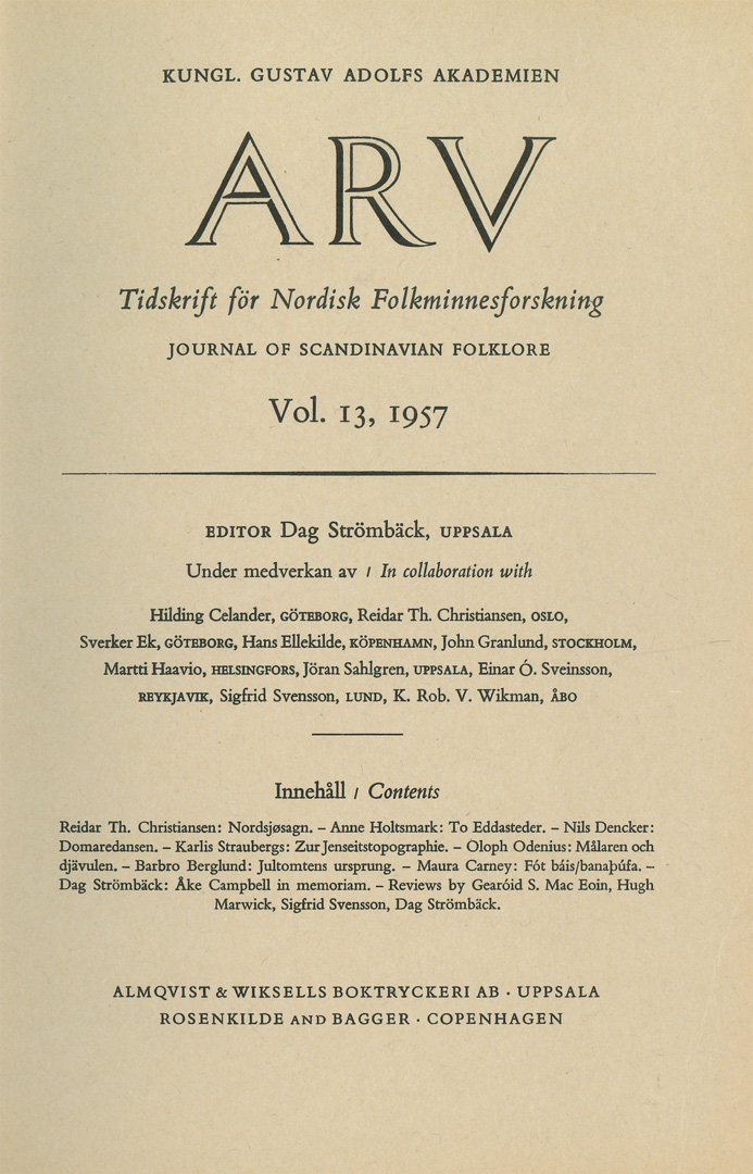 Arv - Scandinavian Yearbook of Folklore Vol. 13 - 1957