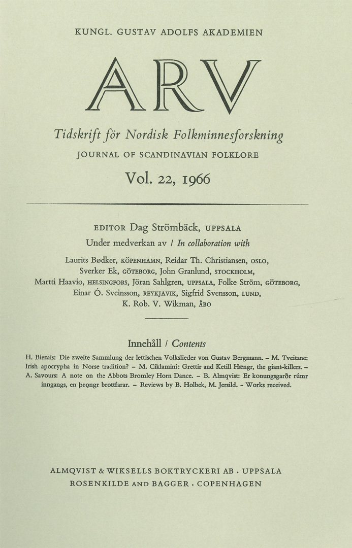  Arv - Scandinavian Yearbook of Folklore Vol. 22 - 1966