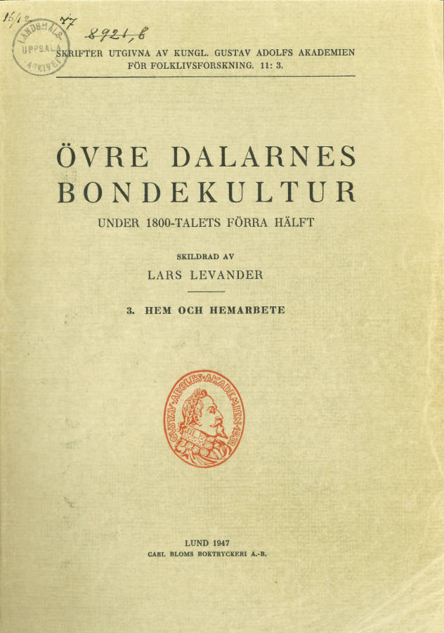 Övre Dalarnes Bondekultur under 1800-talets förra hälft 3. Hem och hemarbete