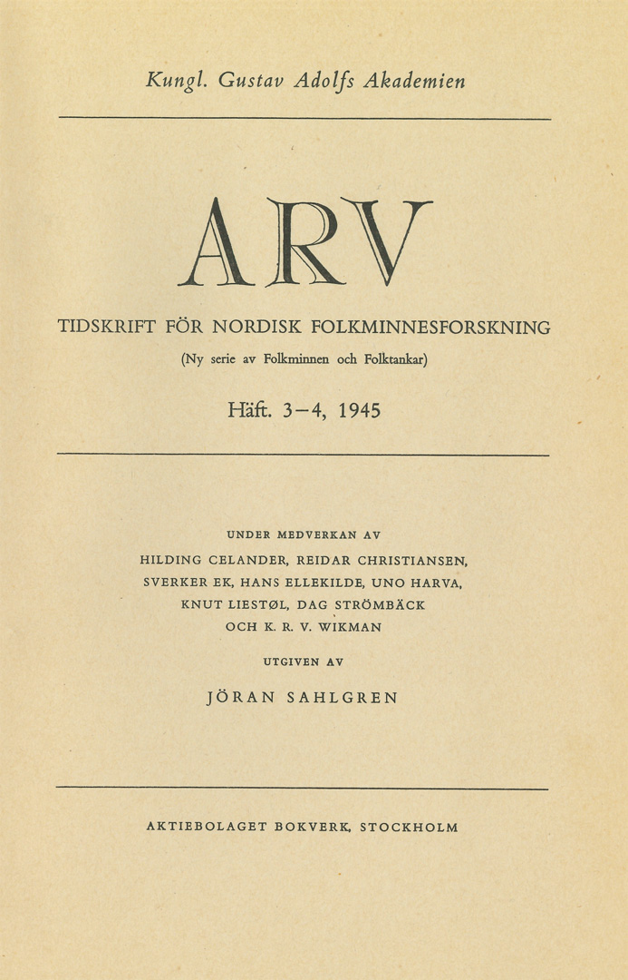  Arv - Scandinavian Yearbook of Folklore Vol. 1 - 1945, häfte 3–4