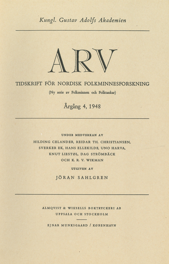 Arv - Scandinavian Yearbook of Folklore Vol. 4 - 1948